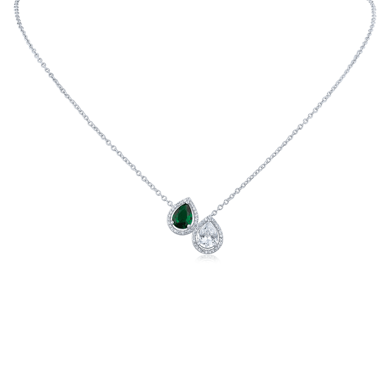2.25 Cttw Pear Shape Double Pave Trim Necklace