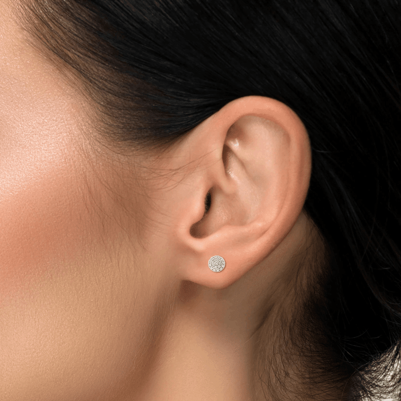 14k Gold Pave Diamond Round Earrings