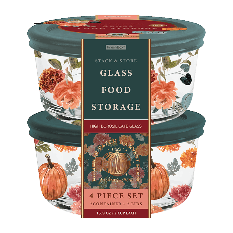 16oz Round with PP Lid (2 Pack) - Blue Pumpkin Print