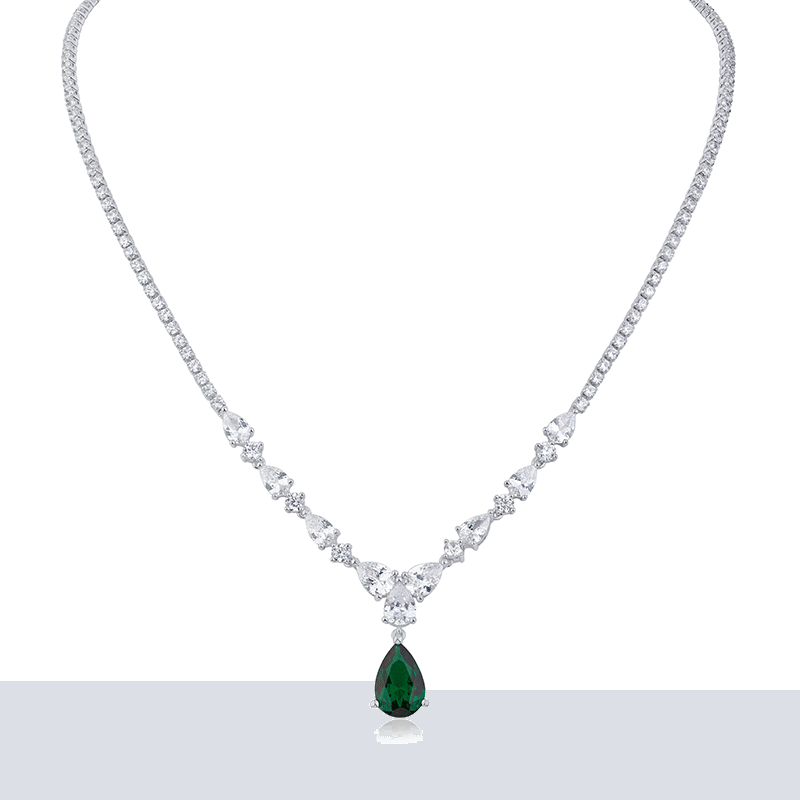 14 Cttw Round/Pear Drop Statement Necklace