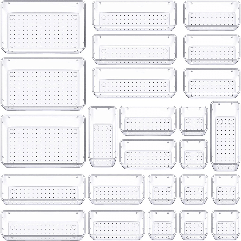 25 Piece Clear Plastic Drawer Organizer Set