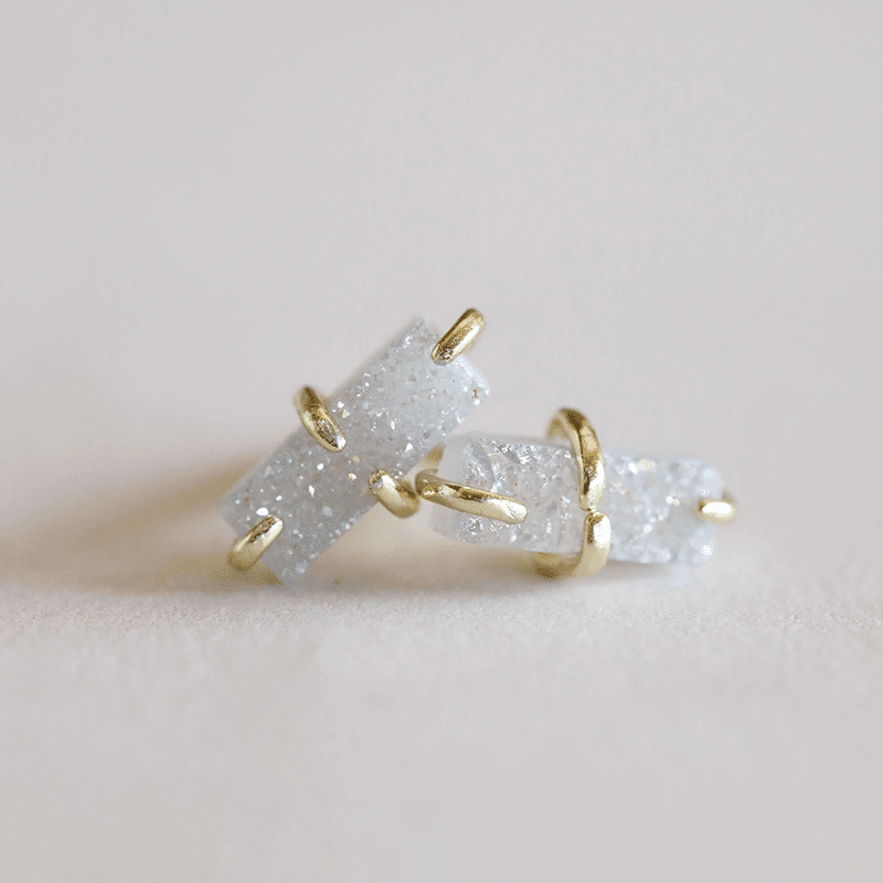 Druzy Bar - White - Gold Earrings