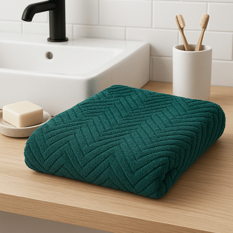 Set of 2 Sculpted Bath Towels- dark Green