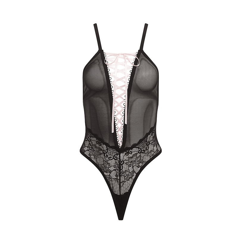 Lace Up Teddy with Vibrating Ring