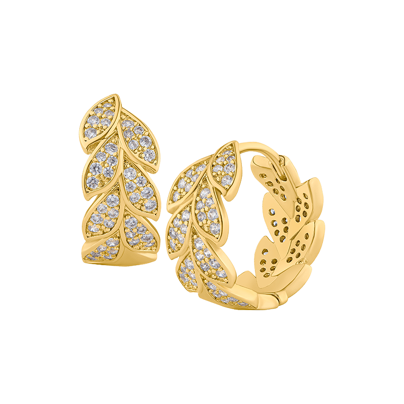 Pave Glass Crystal Leaf Mini Hoop