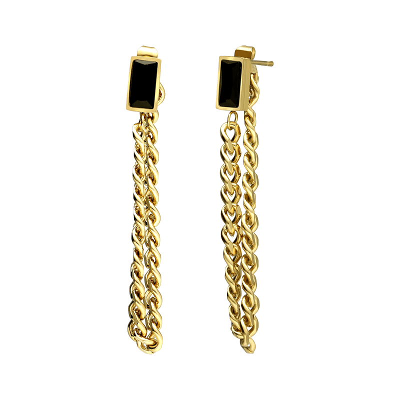 Dangle Chain Earrings with Cubic Zirconia Emerald and Gift Pouch