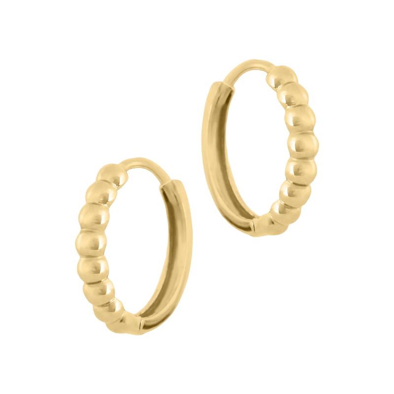 14k Gold 12.5mm Beaded Hoops Earring