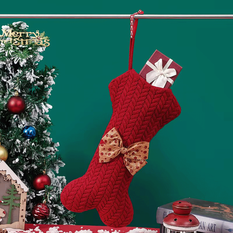 Bone Shaped Knit Dog Christmas Stocking