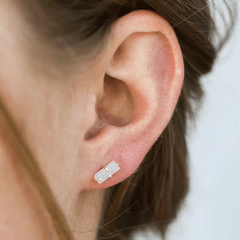Druzy Bar - White - Gold Earrings