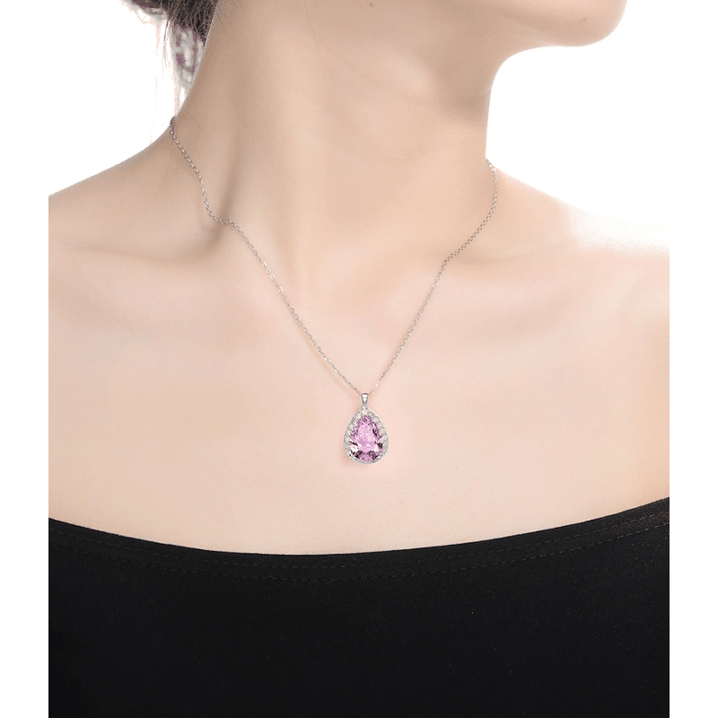 Rhodium Plated Pink Pendant