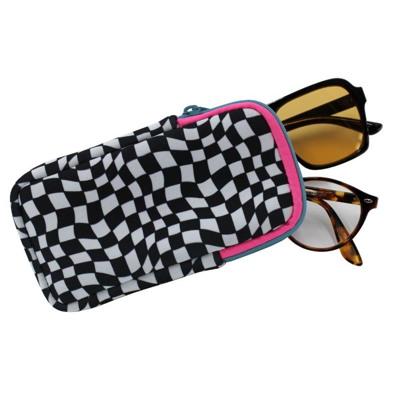 Abstract Check Double Eye Glass Case