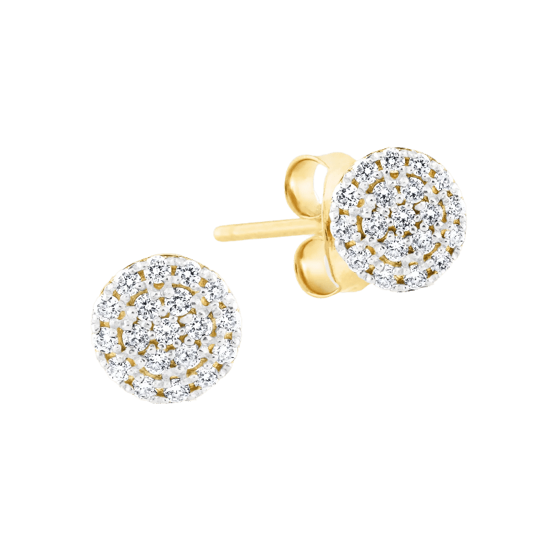 14k Gold Pave Diamond Round Earrings