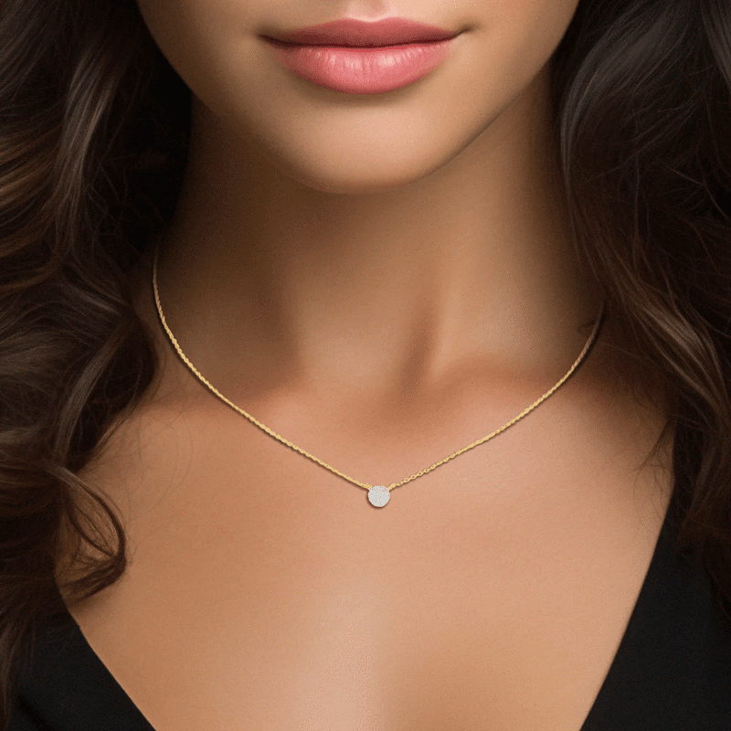 14k Gold Diamond Pav Pendant Necklace
