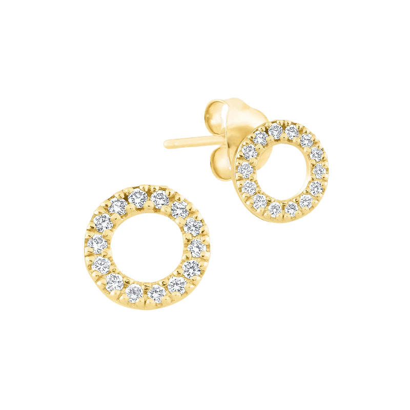 14k Gold Pave Diamond Circle Earrings