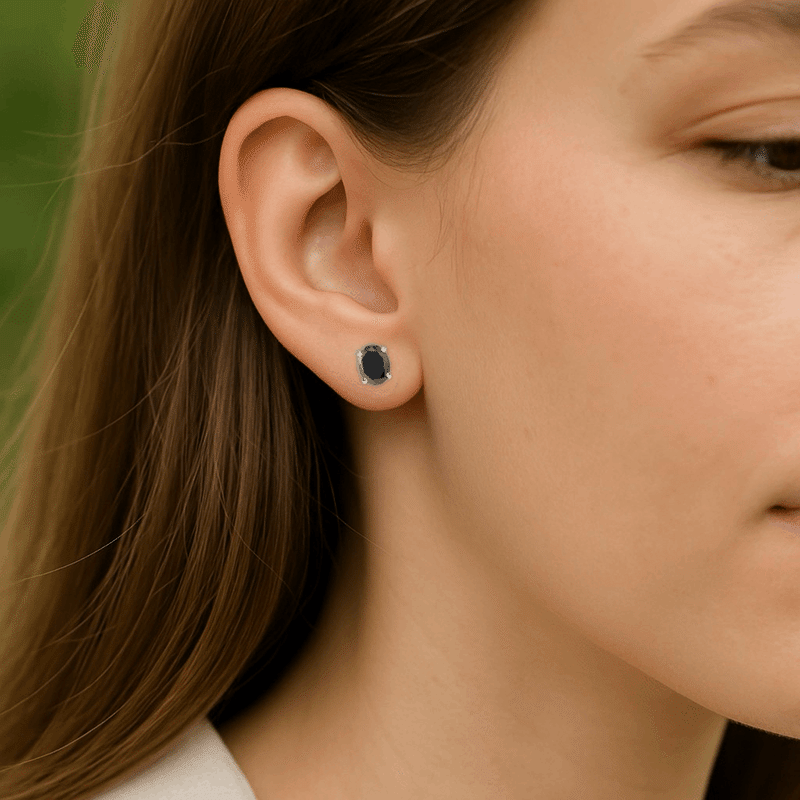 Oval Created Onyc Studs