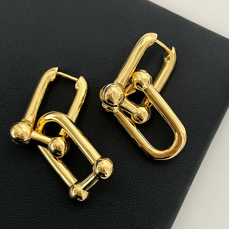 U-Shape Ball Chain Chunky Earring with Gift Pouch