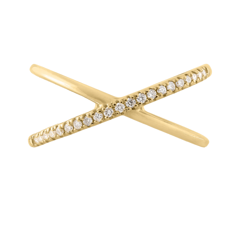14k Gold Pave Diamond X Ring