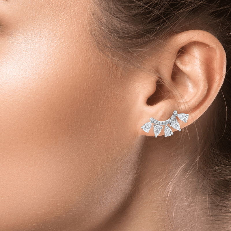 5.5Cttw Multishape Fan Cz Curved Earrings