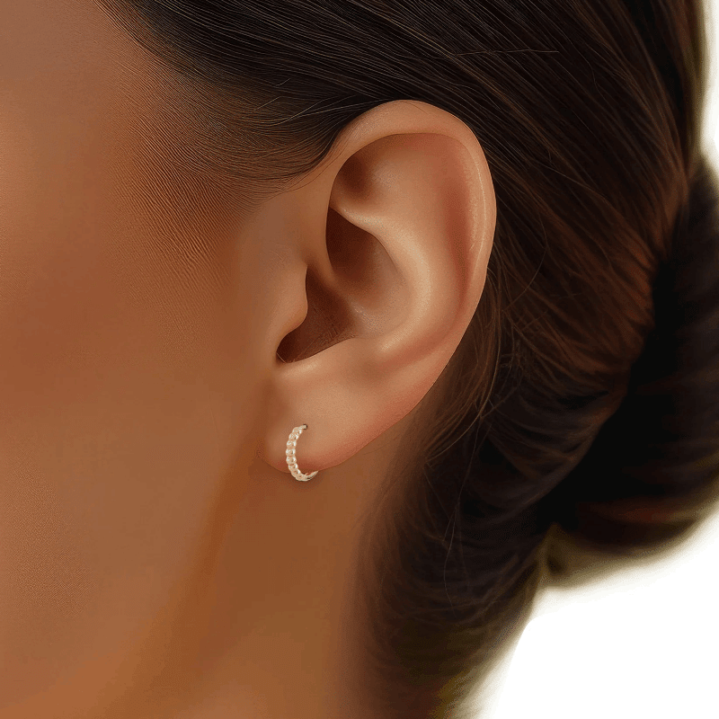 14k Gold 12.5mm Beaded Hoops Earring