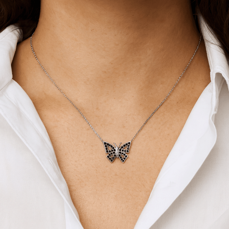 Black Onyx Butterfly Pendant Necklace