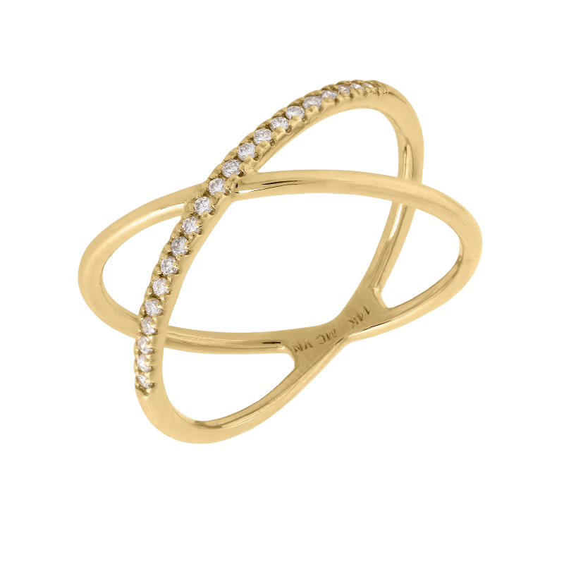 14k Gold Pave Diamond X Ring