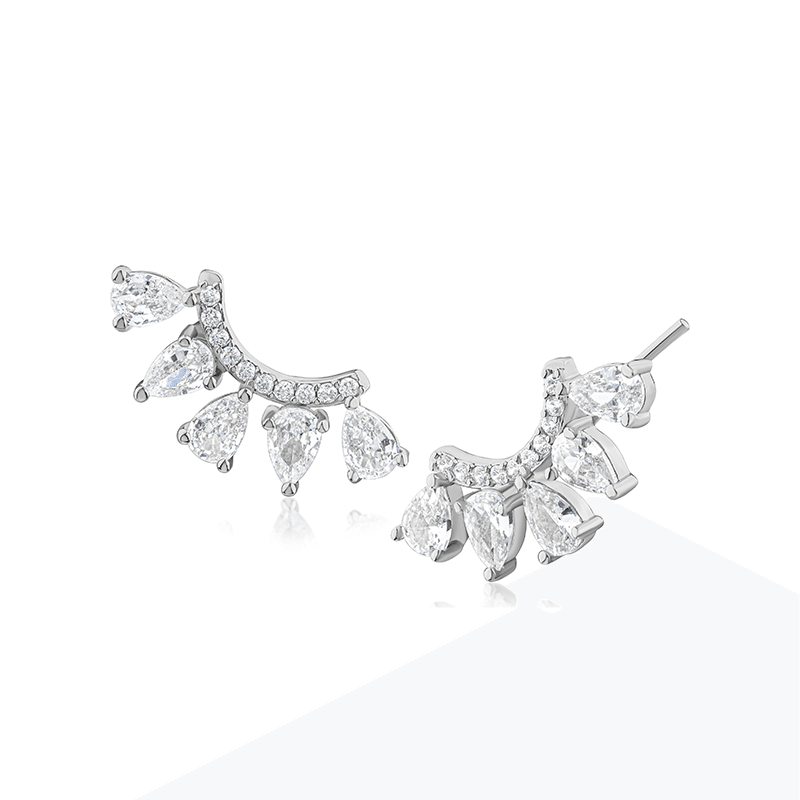 5.5Cttw Multishape Fan Cz Curved Earrings