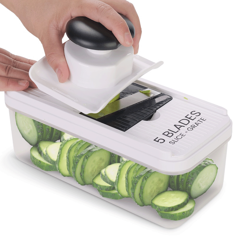 Vegetable Slicer with 5 Blades and Lidded Container