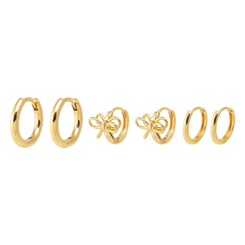 A Hint Of Bow Huggie Earring Combo Set (Gold)