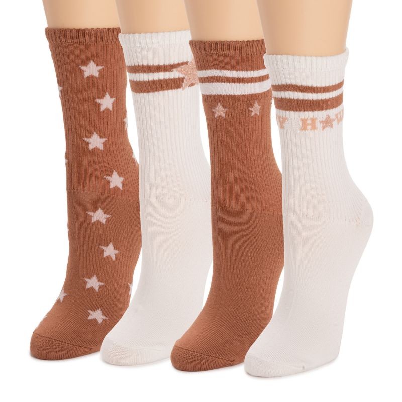 4 PK Howdy Crew Sock - Ivory/Pecan