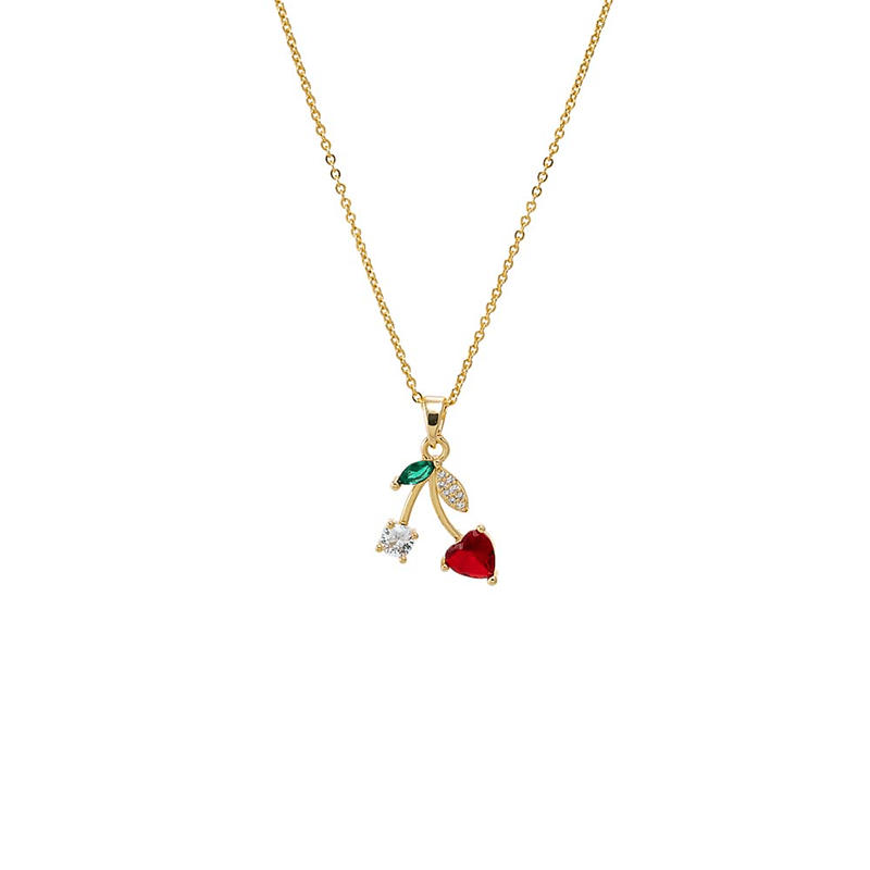 CZ Red & Green Heart Cherry Pendant Necklace