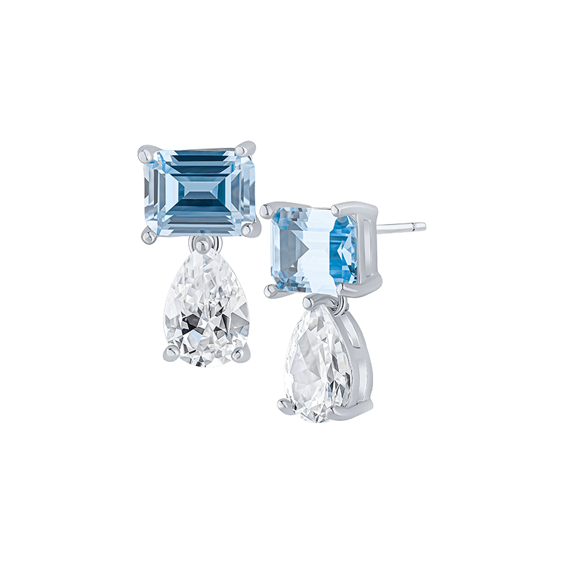 7Cttw Emer/Pear Cz Delicate Dangle Post Ears