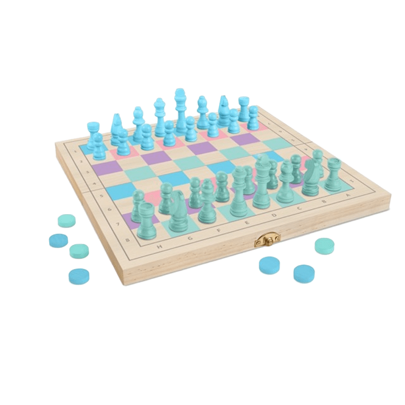 Colorful Wooden Chess & Checkers Set
