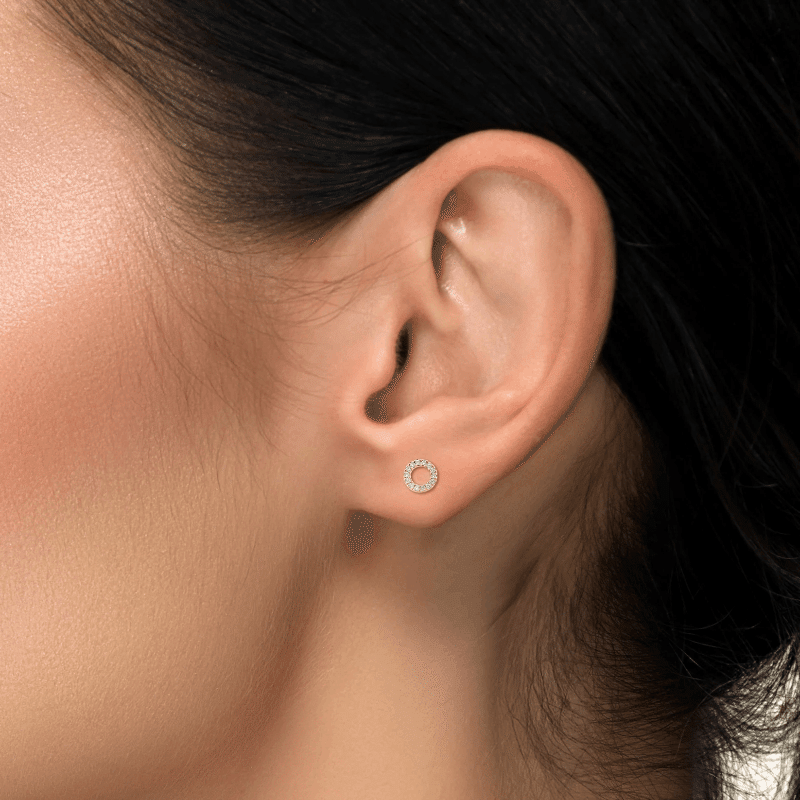 14k Gold Pave Diamond Circle Earrings