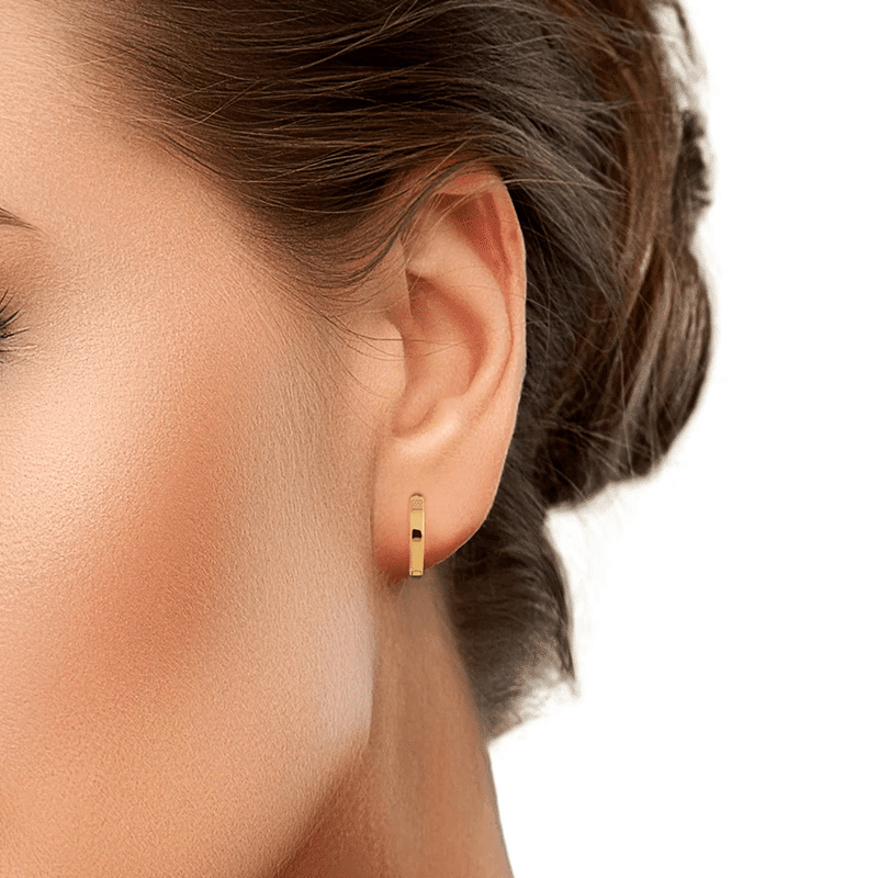 14k Gold 10mm Flat Huggie Hoop Earrings