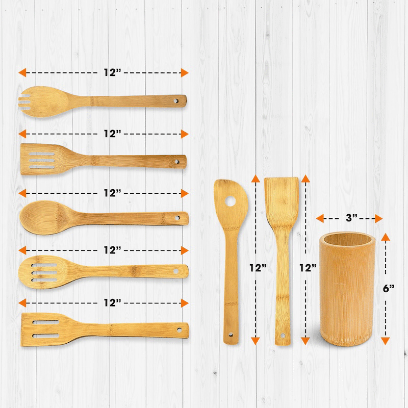 7 Piece Bamboo Wooden Utensil Set with Container