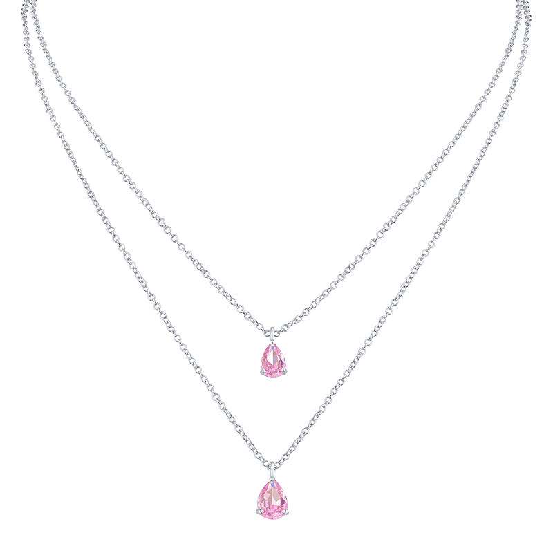 2 Row Dainty Chain Pear Cz Drop Necklace