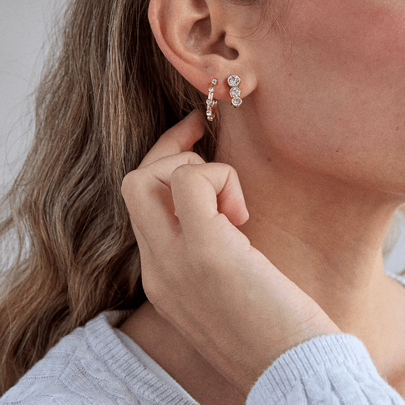 Hoop and Stone Drop Set of 2 Earrings