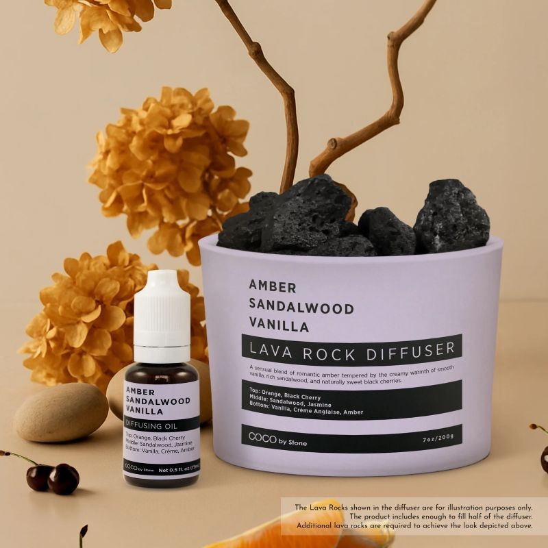 Lava Rocks and Essential Oil Bundle - (Amber | Sandalwood | Vanilla)