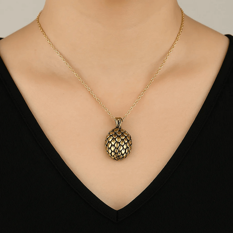 Gold Dragon Egg Pendant Necklace