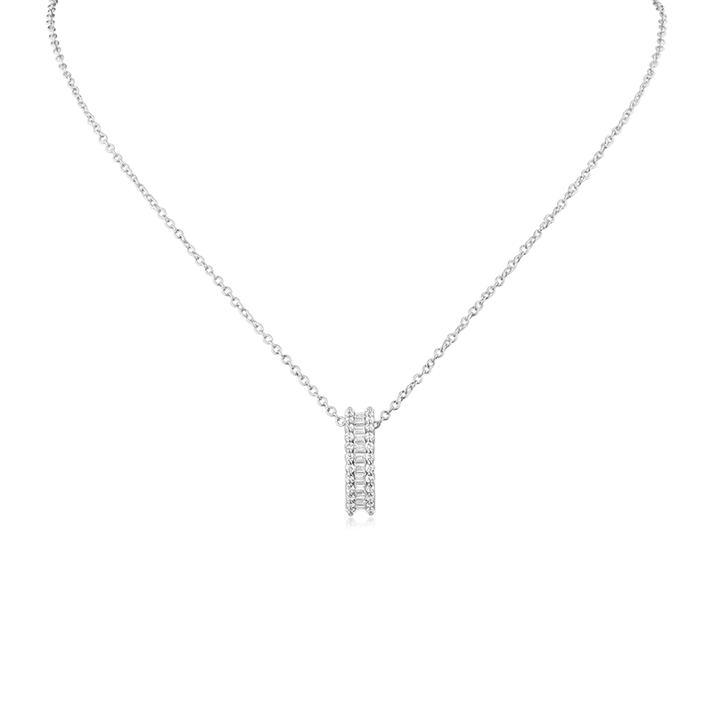 1.5 Cttw Baguette Round Trim Cz Ring Necklace