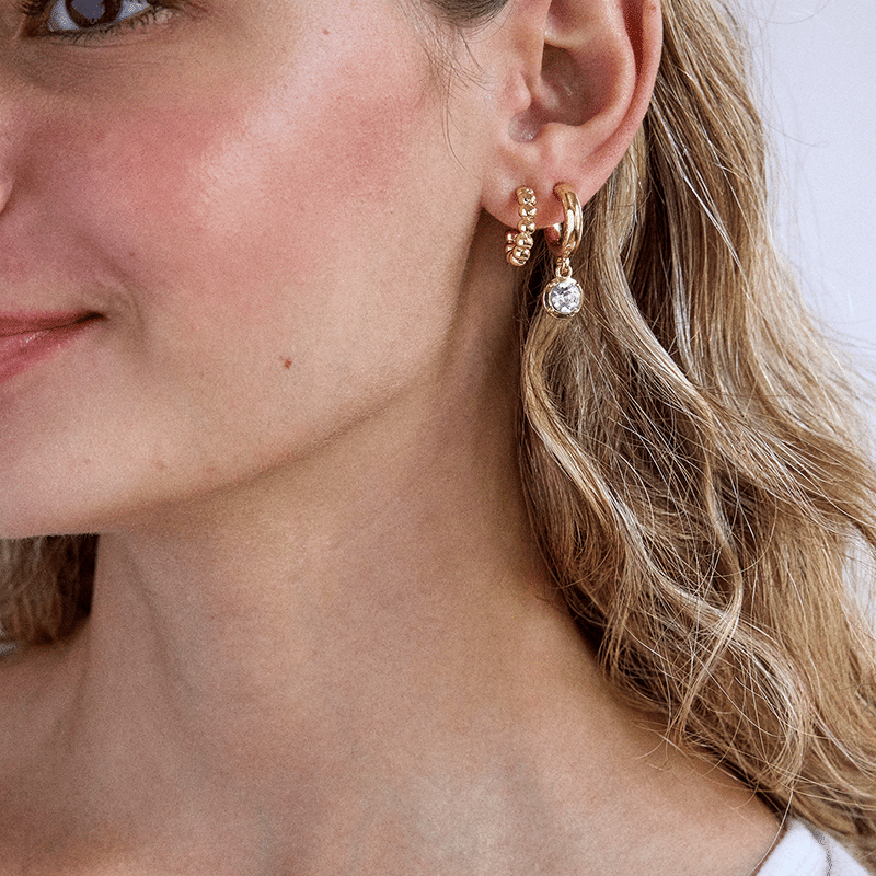 Stone Drop and Pisa Hoop Set of 2 Earrings