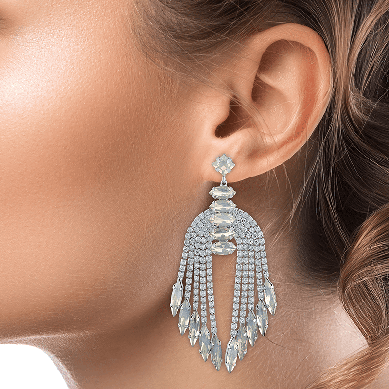 Clear/Opal Crystal Fringe Statement Earring