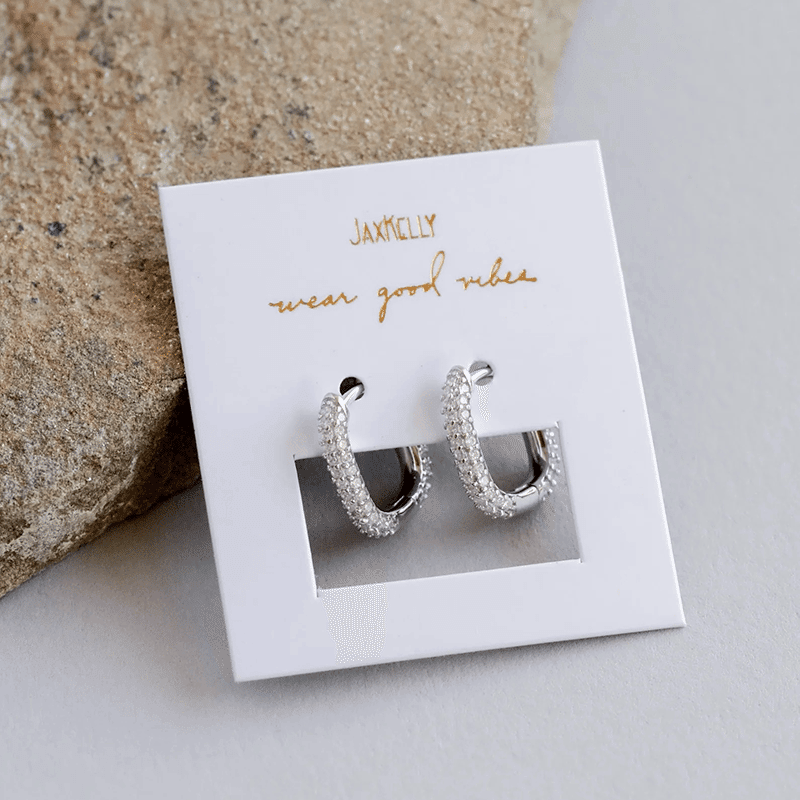 Silver Pave White CZ Hoop Earrings
