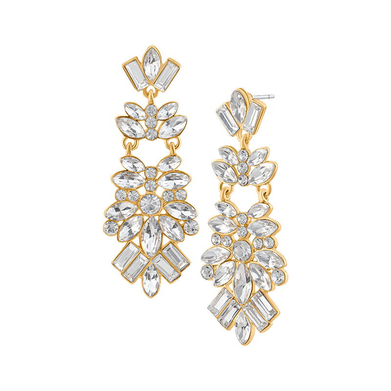 Crystal Multi Post W/2 Panel Drop Earrings