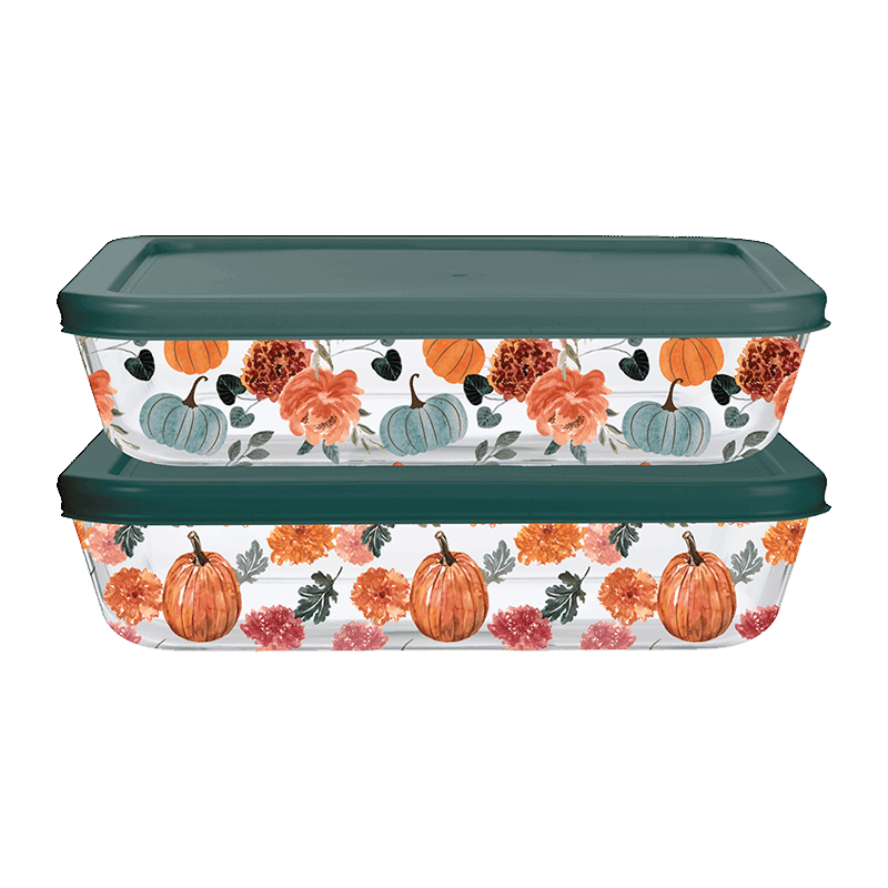 24oz Rectangle with PP Lid (2 Pack) - Blue Pumpkin Print