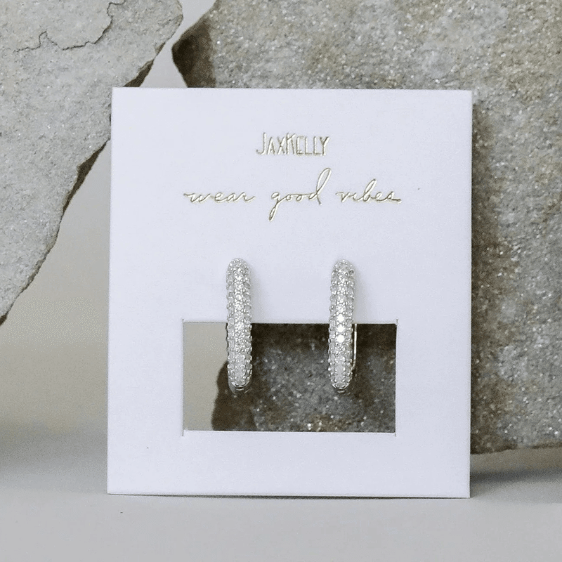 Silver Hoop Pave White CZ Earrings