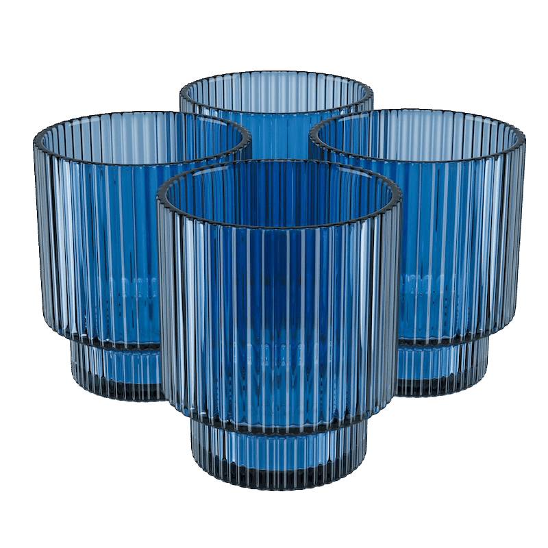 4 Piece Ribbed Old Fashion Glass Set