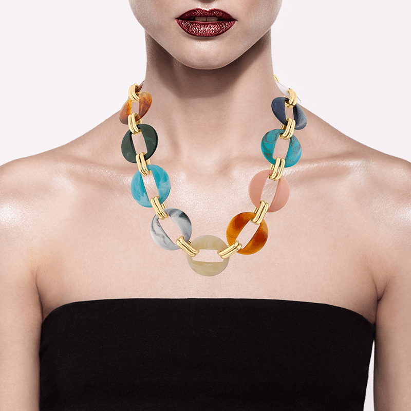 Round Resin Multi Color Disc Necklace