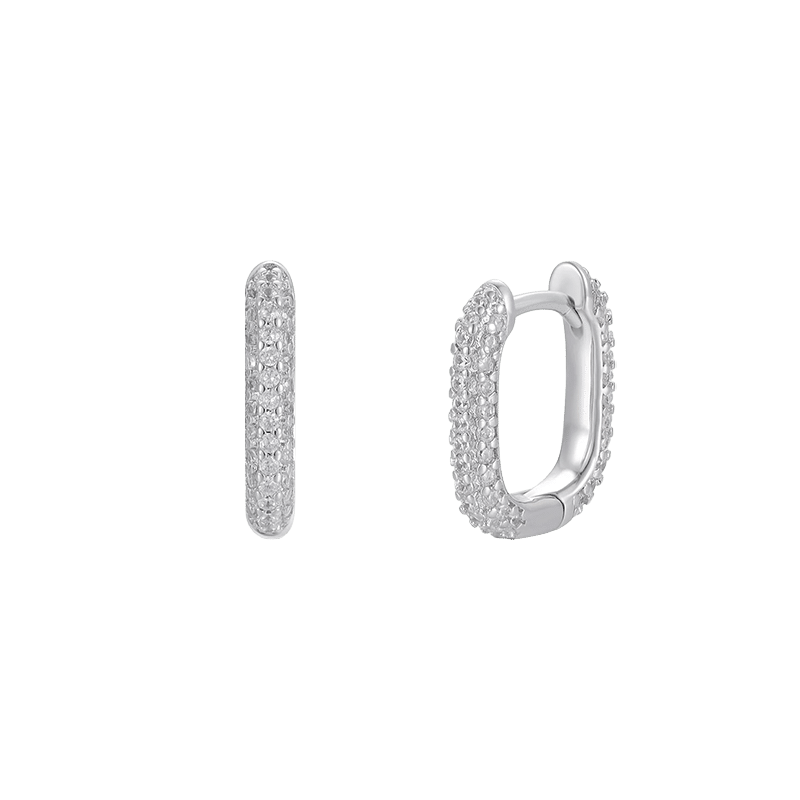 Silver Hoop Pave White CZ Earrings