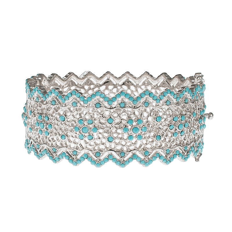 Turquoise/Clear Wide Statement Bracelet